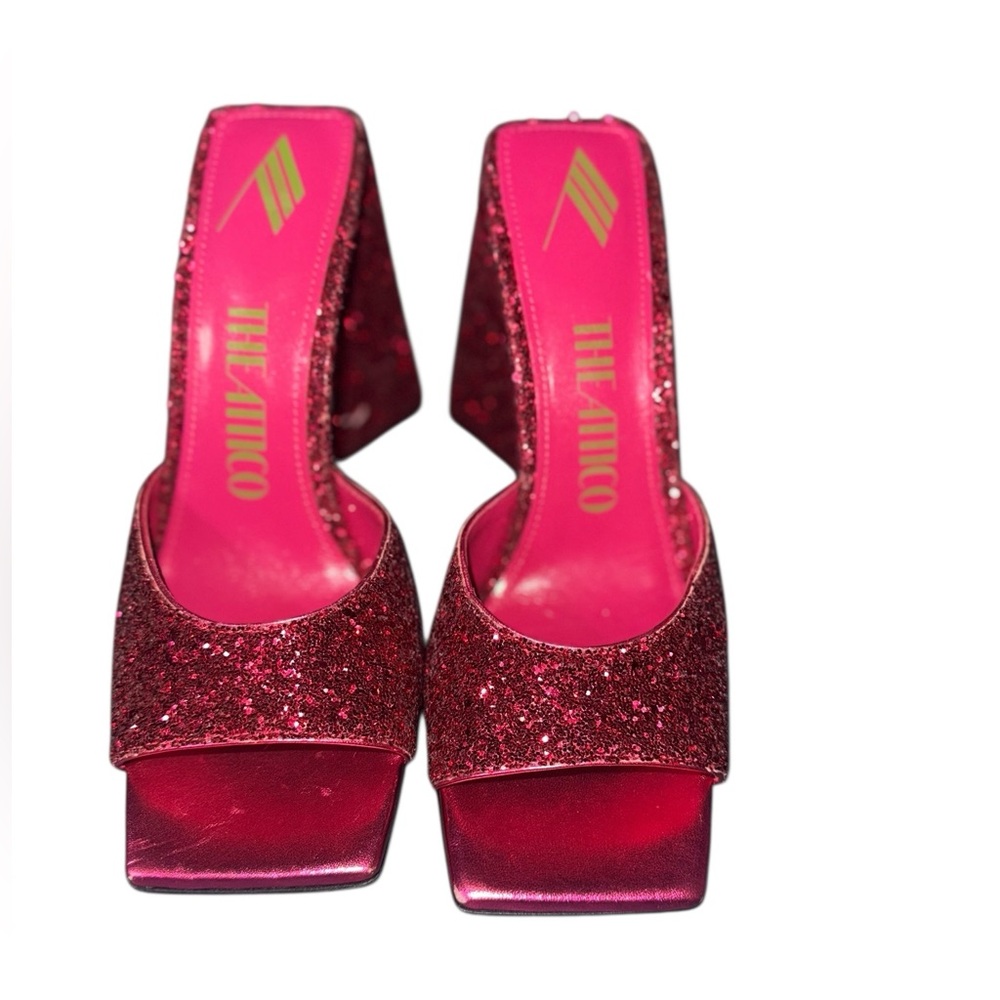 🩷NEW!! The Attico 115mm Fuchsia Devon Glitter Mule Heels Sandals Shoes Size US 7